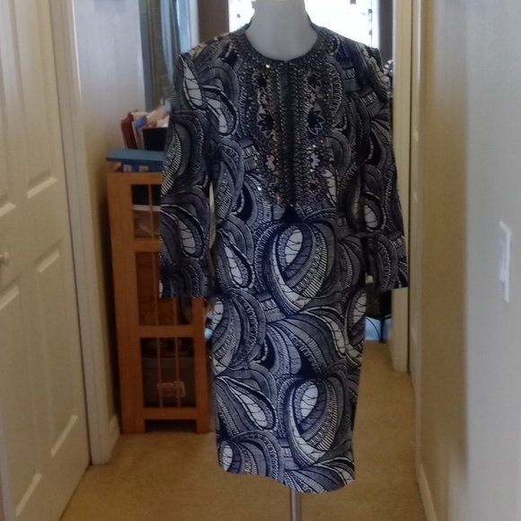 Like new Tory Burch blue and white abstract print tunic dress size 8 - Picture 1 of 11